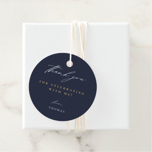Étiquettes Cadeau Merci Script moderne bleu marine (En situation)