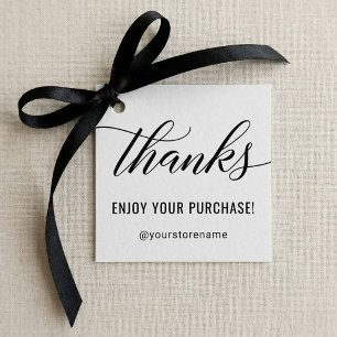 Étiquettes Cadeau Merci Script Profitez de Votre Achat Blanc