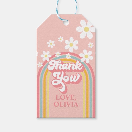 Étiquettes-cadeau Merci Super arc-en-ciel rétro (Devant)