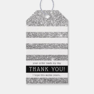 Étiquettes-cadeau MERCI TAG moderne rayure luxe argent paillettes