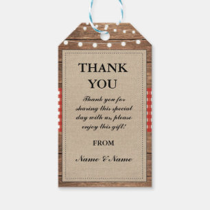 Étiquettes-cadeau Merci Tag Rustic Red Faver Tags Wood Mariage