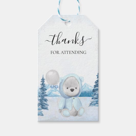 Étiquettes-cadeau Merci Teddy Bear Noël Hiver (Devant)