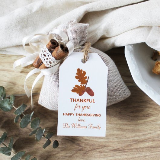 Étiquettes-cadeau Merci Thanksgiving Acorn Personnalisé