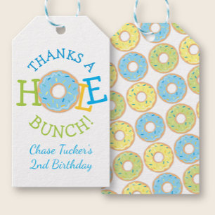 Étiquettes-cadeau Merci un trou Bunch Donut Boy Fête d'anniversaire