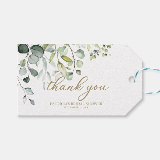 Étiquettes-cadeau Merci - Vert doux Eucalyptus Aquarelle Gi (Devant (Horizontal))