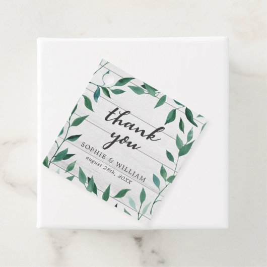 Étiquettes Cadeau Merci vert rustique (En situation)