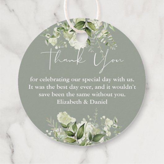 Étiquettes Cadeau Merci vert Sage Vert Floral Mariage (Dos)