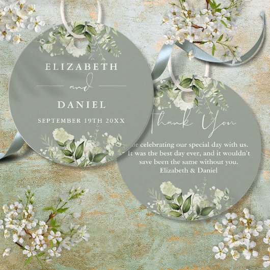 Étiquettes Cadeau Merci vert Sage Vert Floral Mariage