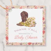 Étiquettes Cadeau Merci Y'all Cowboy Boot & Bouquet Baby shower (Devant)