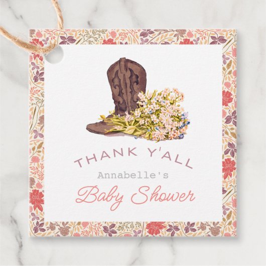 Étiquettes Cadeau Merci Y'all Cowboy Boot & Bouquet Baby shower (Devant)