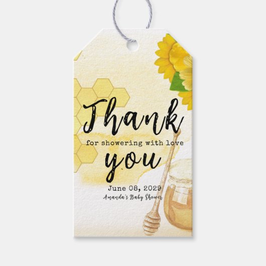 Étiquettes-cadeau Mère au miel Baby shower de fleurs jaunes (Devant)