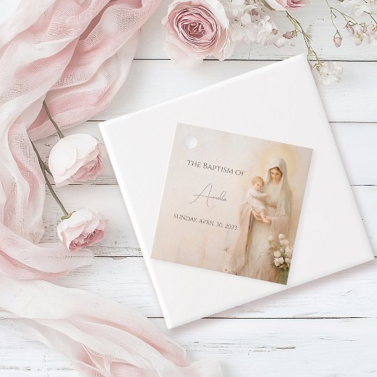 Étiquettes Cadeau Mère Marie avec Bébé baptême
