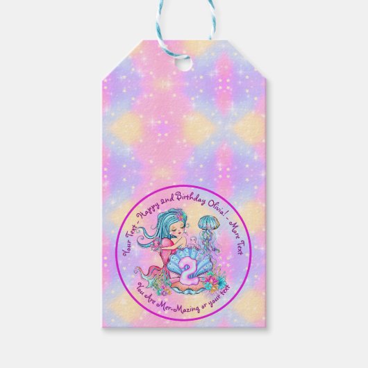 Étiquettes-cadeau Mermaid 2e anniversaire Modifier Modifier le texte (Devant)