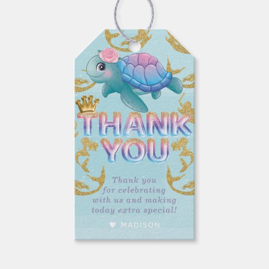 Étiquettes-cadeau Mermaid Anniversaire Merci bleu rose (Devant)