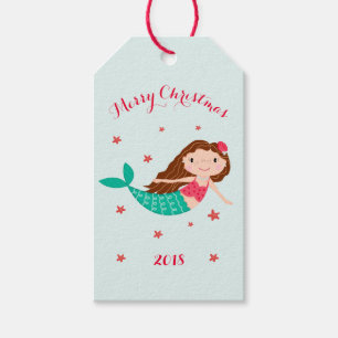 Étiquettes-cadeau Mermaid Christmas Red Aqua Personnalisé