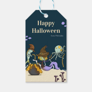 Étiquettes-cadeau Mermaid en sorcière d'Halloween avec Cauldron Pers