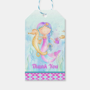 Étiquettes-cadeau Mermaid et seahorse whimsy aquarelle merci