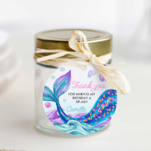 Étiquettes Cadeau Mermaid Merci Anniversaire de enfant