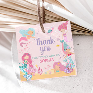 Étiquettes Cadeau Mermaid plonge dans cinq Carré de fête d'anniversa