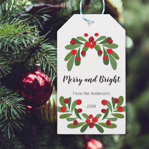 Étiquettes-cadeau Merry and Bright Mistletoe Holiday Tags