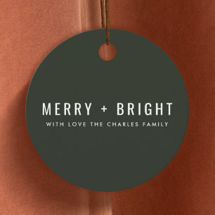 Étiquettes Cadeau Merry and Bright Stylish Dark Green