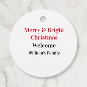 Étiquettes Cadeau Merry Bright Christmas ajouter nom de famille bien