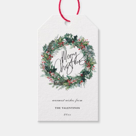 Étiquettes-cadeau Merry Christmas Botanical Berry Wreath (Devant)