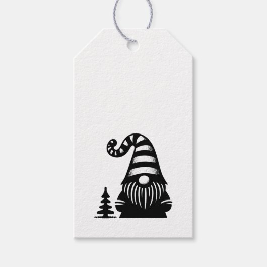 Étiquettes-cadeau Merry Christmas Gnome Grunge Chic Black & White (Devant)