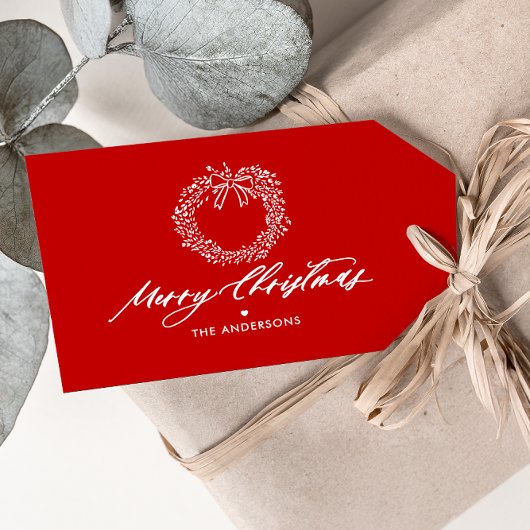 Étiquettes-cadeau Merry Christmas Minimalist Wreath Personnalisé