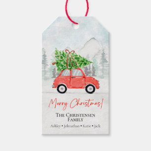Étiquettes-cadeau Merry Christmas Red Car Christmas Tree Tags cadeau