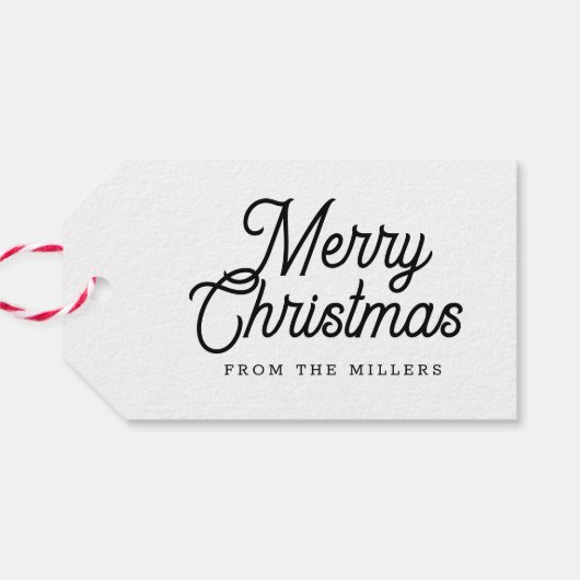 ÉTIQUETTES-CADEAU MERRY CHRISTMAS RETRO WHITE TYPOGRAPHIE SUR BLAC (Dos Horizontal)