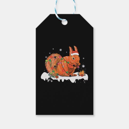 Étiquettes-cadeau Merry Christmas Squirrél Christmas Ornament Lights (Devant)
