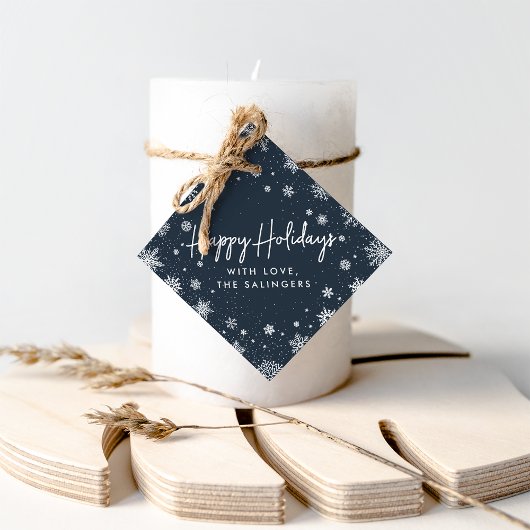 Étiquettes Cadeau Merry Magic | Vacances Navy & White Snowflake