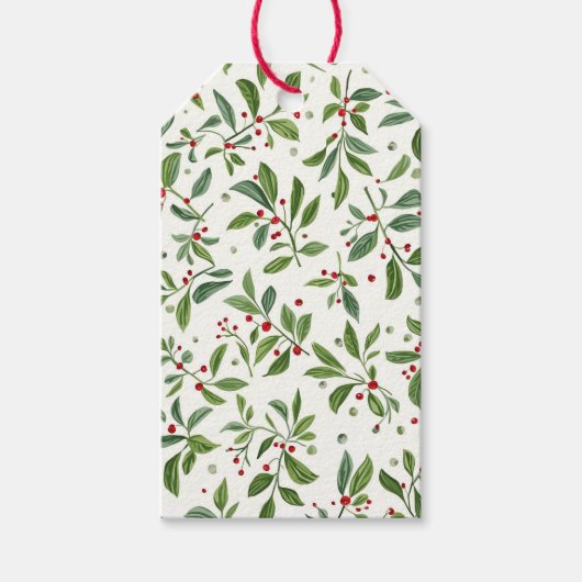 Étiquettes-cadeau Merry Mistletoe Red Berry White Watercolor (Devant)