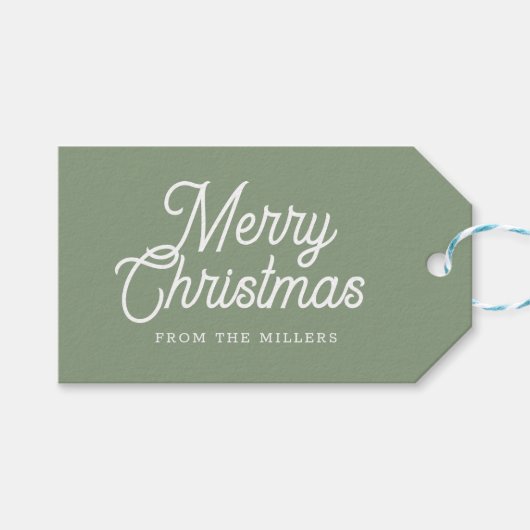 ÉTIQUETTES-CADEAU MERRY NOËL TYPOGRAPHIE BLANCHE SUR SAGE-GREN (Devant (Horizontal))
