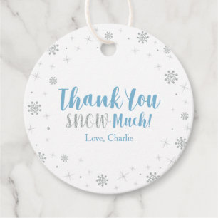 Étiquettes Cadeau Merveilleux Hiver Argent & Garçon Bleu Baby Shower