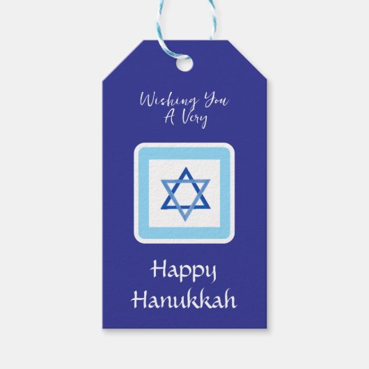 Étiquettes-cadeau Message de HANUKKA bleu (Devant)
