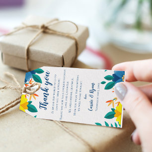 Étiquettes-cadeau Message de Merci Mariage bleu jaune chic