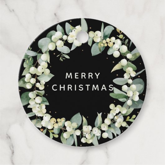 Étiquettes Cadeau Message personnalisé Black Snowberry+Eucalyptus (Devant)