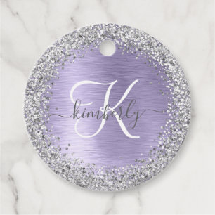 Étiquettes Cadeau Métal brossé violet Parties scintillant d'argent N