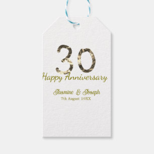 Étiquettes-cadeau Métallisé doré 30e Joyeux anniversaire ajoutez nom