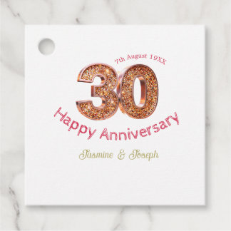Étiquettes Cadeau Métallisé or 30e Joyeux anniversaire ajoutez nom