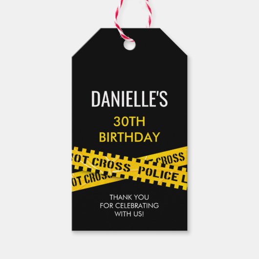 Étiquettes-cadeau Meurtre Mystère Parti Police Thème Anniversaire (Devant)