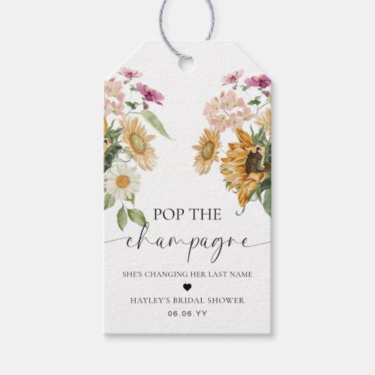 Étiquettes-cadeau Mews Sunflower Pop Champagne Enterrement de Vie de (Devant)
