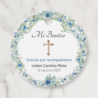 Étiquettes Cadeau Mi Bautizo Favoriser Tags - Baptême Bleu Tags rond