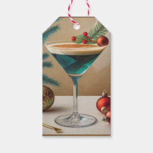 Étiquettes-cadeau Mi-Siècle Cocktail de Noël Fête Happy Hour