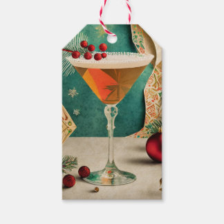 Étiquettes-cadeau Mi-Siècle Cocktail de Noël Fête Happy Hour