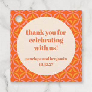 Étiquettes Cadeau Mi-siècle moderne Orange Personnalisé mariage Merc