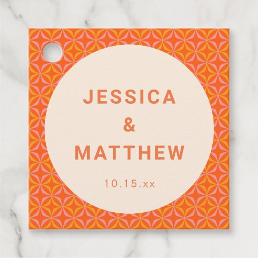 Étiquettes Cadeau Mid Century Modern Orange Geometric Custom Wedding (Devant)