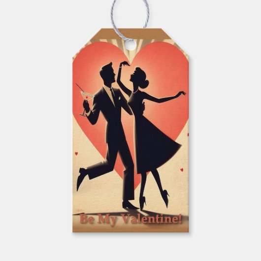 Étiquettes-cadeau Mid Century moderne Valentine Dancing Couple (Devant)